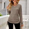 thumbnail image 1 of TIANZEN Women's Solid Color Long Sleeved V Neck Ruffled Loose T Shirt Top For /Summer Womens Athletic Wear, 1 of 3