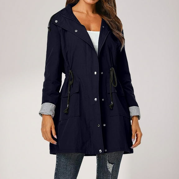 TIANZEN Women's Solid Color Removable Hoodie Coat Outdoor Windproof Striped Inside Sports Wear Hardshell Jacket Windbreaker Coat Woman Jackets Vs Windbreaker Jacket Sweater Jacket for Women