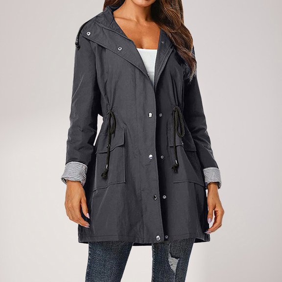 TIANZEN Women's Solid Color Removable Hoodie Coat Outdoor Windproof Striped Inside Sports Wear Hardshell Jacket Windbreaker Coat Woman Jackets Vs Windbreaker Jacket Sweater Jacket for Women