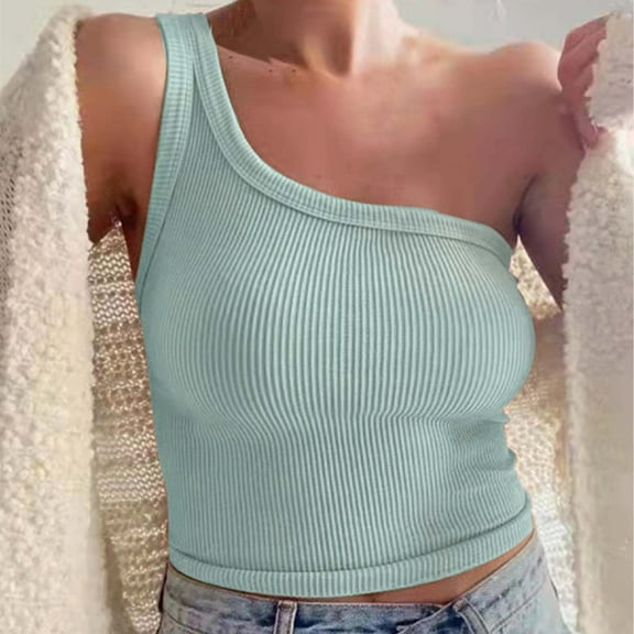 TIANZEN Women's Solid Color Short Bustier One Shoulder Camisole Tank Top T Shirt Stylish Casual Crop Top 3x Top Women Athletic Womens Top Running Top Women