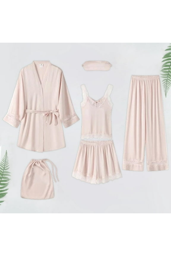 Women's Style Striped 4 Piece Sleepwear Set Pajama Set with Shorts Mahogany Sleepwear Cute Womens Pajama Set