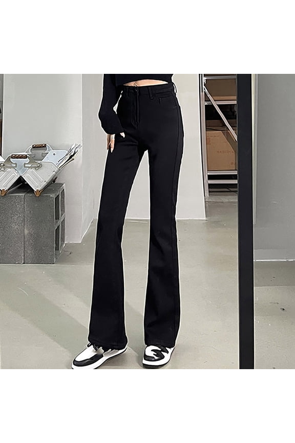 Women's Stylish Solid Color Thickened Flared Jeans High Waist Pants Trousers Womens Clothes Womens Designer Pants