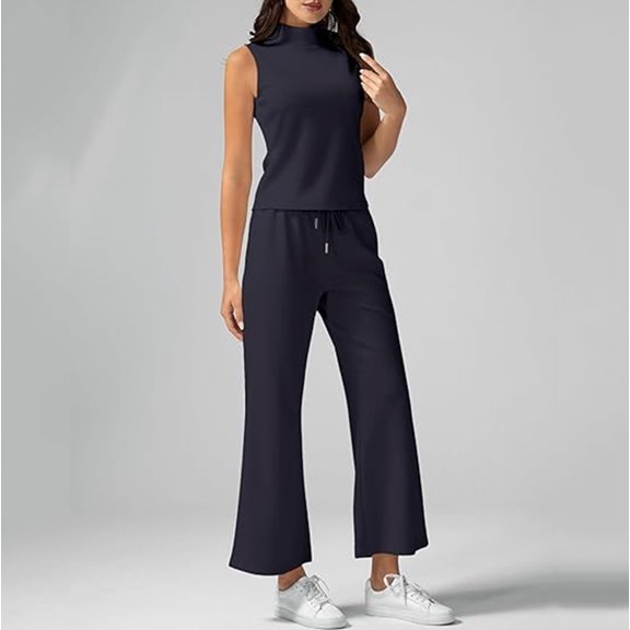TIANZEN Women's Summer 2 Piece Outfits Neck Tank Top Cropped Wide Leg Pants Sets 2024 Fashion Tracksuit A Tracksuit for Women Pant Suit Women Dressy Petite plus Size Wedding Pant Suits