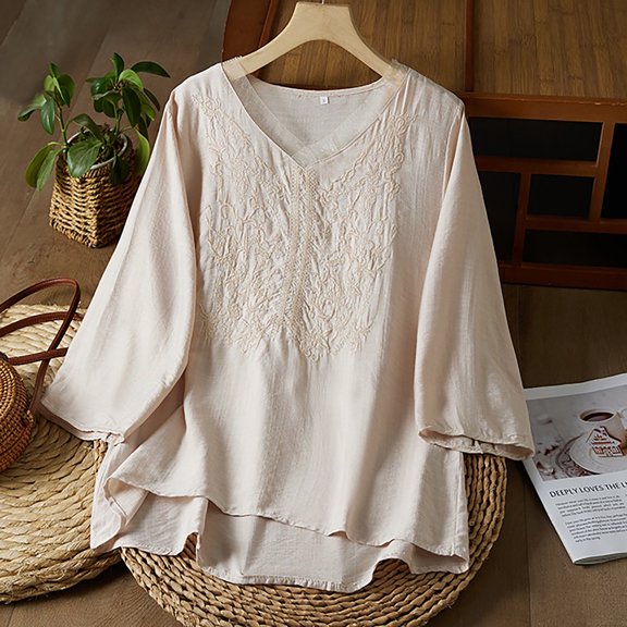 TIANZEN Women's Summer Chinese Embroidery Cardigan Top Art Heavy Industry T Shirt Women T Shirt Summer