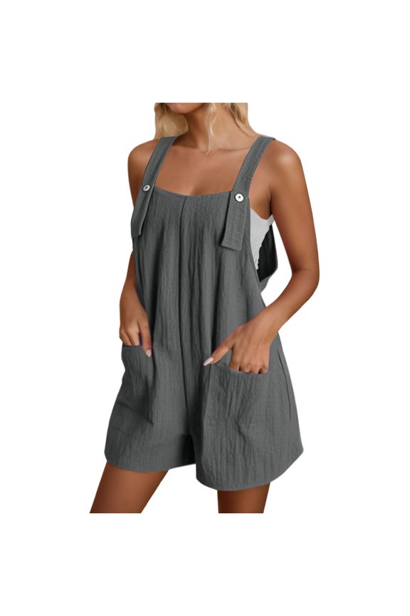 Women's Summer Solid Color Button Down Jumpsuit Casual Sleeveless Overalls With Adjustable Straps & Side Pockets Long Sleeve Jean Jumpsuits Women New Years Eve Romper Rainbow Jumpsuit Women