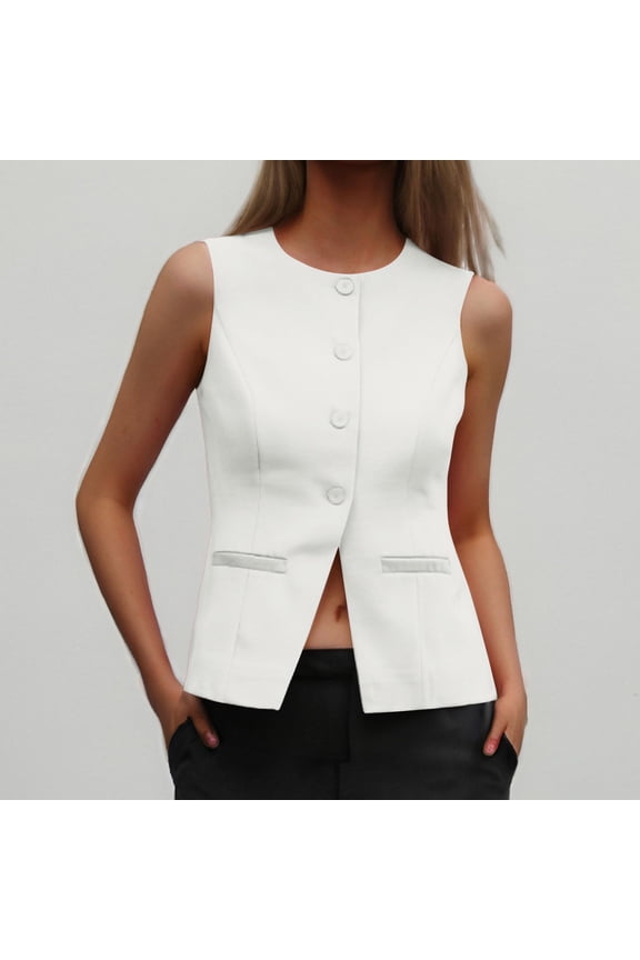 Women's Summer Suit Vest Tops 2025 Dressy Business Casual Sleeveless Button Down Trendy Fashion plus Size Tunic V Neck plus Size for Women Tops Fashion Tops for Women