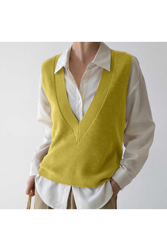 Women's Sweater Vest V Neck Pullover Knitwear Tank Top Trendy Sleeveless Sweater Fall 2024 Vest with Sweater Sleeves Mint Vest Sweater Vests Women