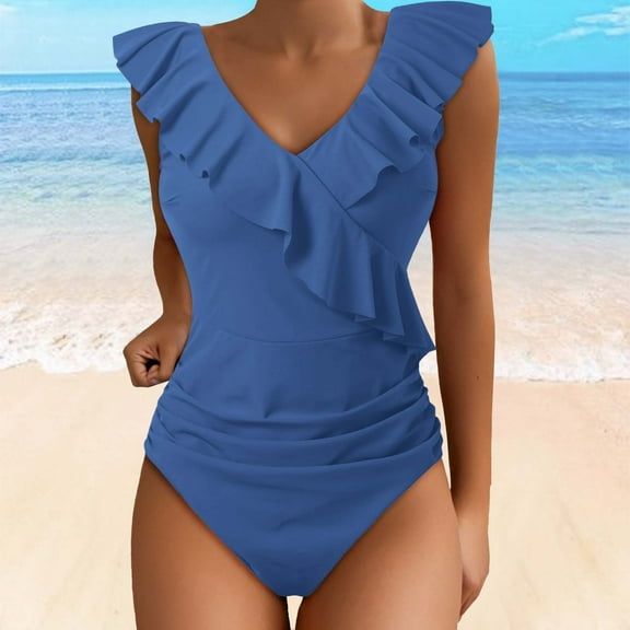 TIANZEN Women's Swimsuits Cute Bathing Suit Ruffle V Neck Swimwear Striped Swimsuit Black Bikini Shapewear Swimsuit