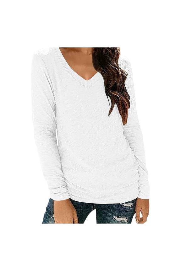 Women's V Neck Long Sleeve Solid Color Top T Shirt Womens Cold Gear Long Sleeve