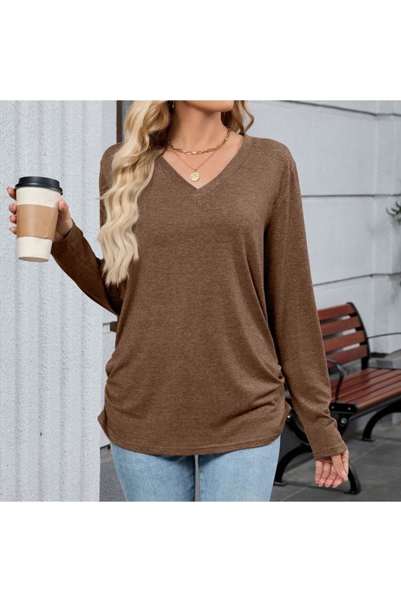 Women's V Neck Long Sleeve T Shirts Soft Comfortable Casual Basic Top For Everyday Wear Outfits Versatile Stretchable Tee Womens Long Sleeve T Shirts Pack Shirt for Juniors Workout Top