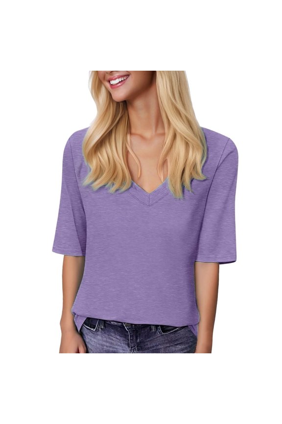 Women's V Neck Short Sleeve Basic T Shirt Casual Comfortable Summer Top For Daily Wear With Jeans Dry Tee Shirts Women Women S Summer Shirts Long Sleeve Polyester T Shirt Women