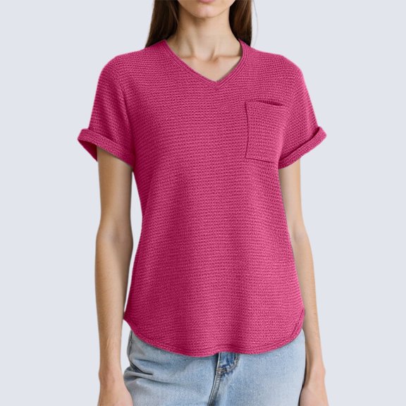 TIANZEN Women's V Neck Short Sleeve Knit Shirt With Pockets Stylish And Casual For Summer Elbow Tops for Women Workout Tee Shirts Women Small Long Sleeve Shirt