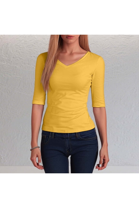 Women's V Neck Short Sleeve T Shirt Casual Basic Top Comfortable Soft Everyday Tee For Spring And Fall Summer Short Sleeve T Shirt Women Plain Womens Swim