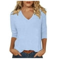 thumbnail image 1 of TIANZEN Women's V Neck Summer Fashionable Comfortable Casual Fit Quarter Sleeved Top T Shirt Exercise Shirt Women Loose Trashier Shirts Womens Striped Tee Shirts Short Sleeve, 1 of 3