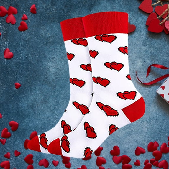 TIANZEN Women's Valentine's Day Socks Heart Shaped Contrasting Color Medium Length Socks Extra Large Stocking Waist High Tights