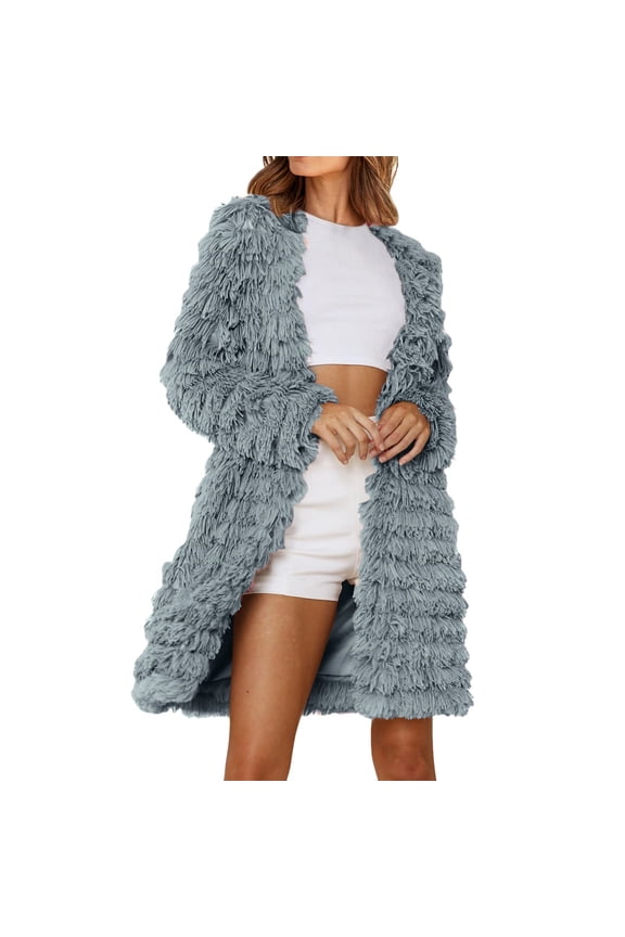 Women's Winter Jackets Fall Fashion Open Front Long Shaggy Coat Outerwear Jacket for Women Winter Women Extra Long Jacket Zip Front Maternity Jacket