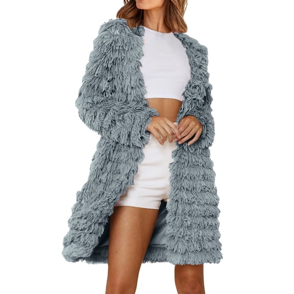 TIANZEN Women's Winter Jackets Fall Fashion Open Front Long Shaggy Coat Outerwear Jacket for Women Winter Women Extra Long Jacket Zip Front Maternity Jacket