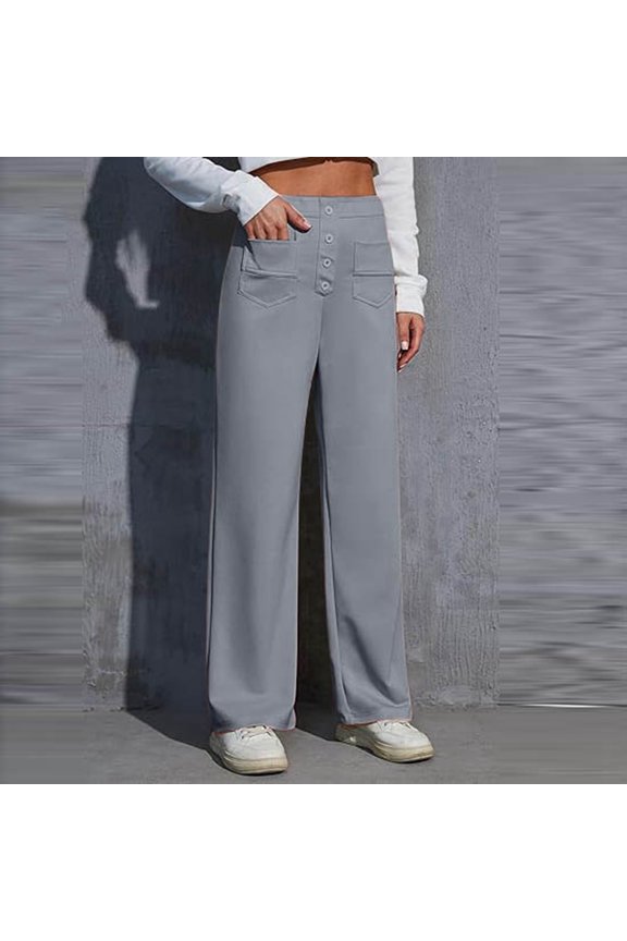 Women's Work Pants High Elastic Waisted Trousers Straight Wide Leg Pants Button Down Casual Womens Flare Leggings Dress Pants for Women Business Casual High Waist Women's Casual Pants Comfy