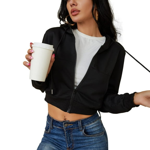 TIANZEN Women's Zip Up Hoodies Cropped Cardigan Jacket Drawstring Hooded Sweatshirts Casual Long Sleeve Top Coat Women down Winter Coats for Women Oversized Wool Coats for Women