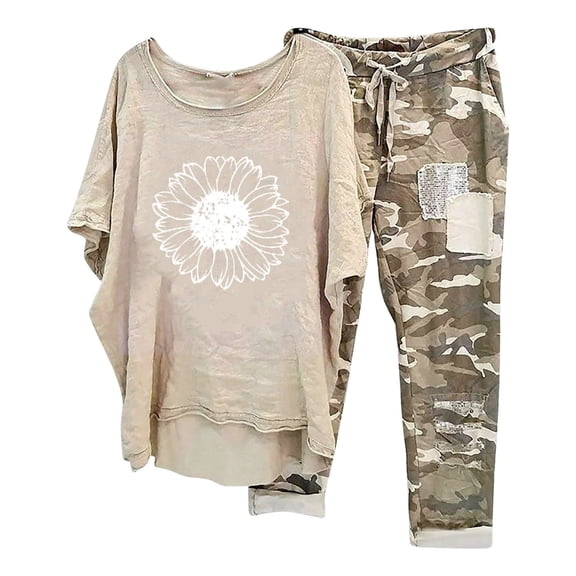 TIANZEN Womens 2 HH Piece Linen Outfits Crewneck Travel Beach Sweatsuits Plus Size Loose Tops Pants Tracksuit Sets Women's Casual Pants Suits Bridesmaid Jumpsuit for Women Ladies Jumpsuits Dressy