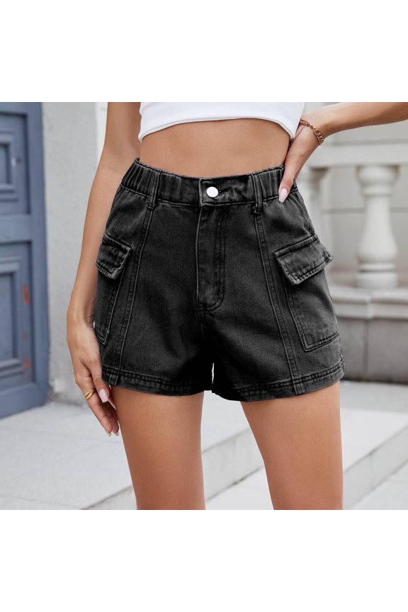 Womens Cargo Denim Shorts Summer Casual Loose Button Zipper Shorts Womens Short Sleeve Tunic Tops for Leggings Womens Hiking Shorts Womens Cut off Jean Shorts