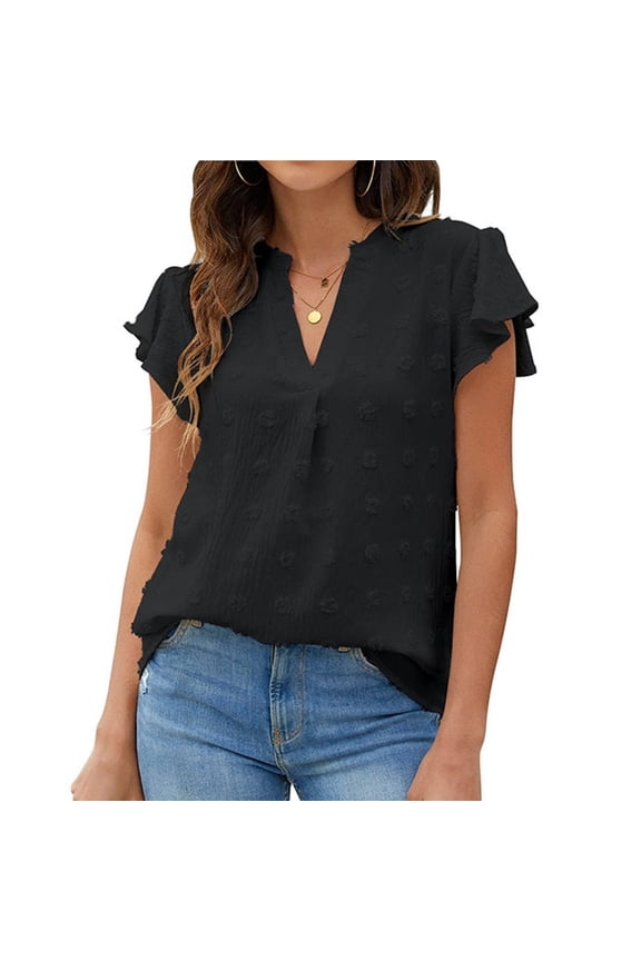 Womens Casual Solid T Shirt V Neck Short Sleeve Top Blouse Long Sleeve Polyester T Shirt Women Dark Shirt Long Sleeve Spandex Shirt Women