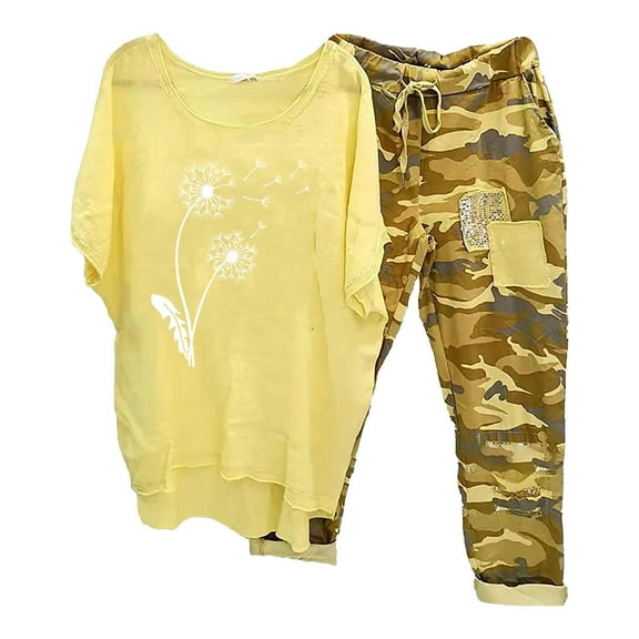 TIANZEN Womens DE 2 Piece D Linen Outfits Crewneck Travel Beach Sweatsuits Plus Size Loose Tops Pants Tracksuit Sets And Track Pants Women Work Suit Set Homecoming Romper