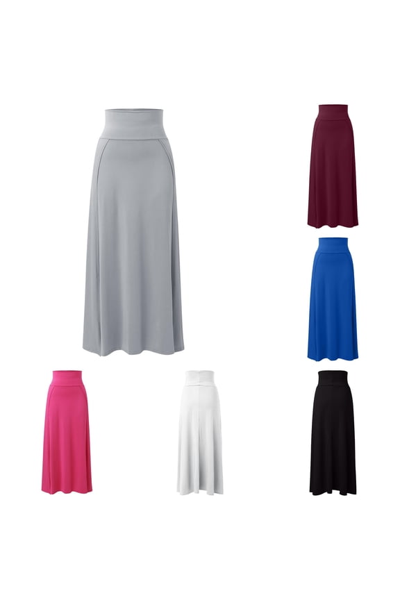 Womens Double Split Long Skirt Ladies Plain Basic Two Side Slit 4 22 Long Skirt with Pockets