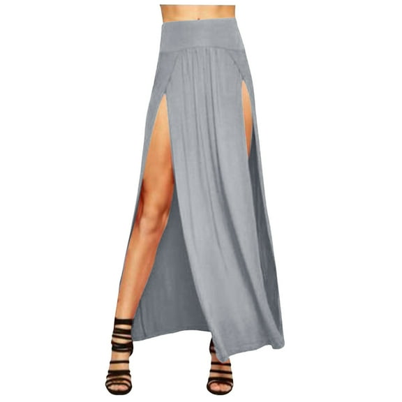 TIANZEN Womens Double Split Maxi Long Skirt Ladies Plain Basic Two Side Slit 4 22 Tennis Skirt Wedding Skirt High Waist Swim Skirt