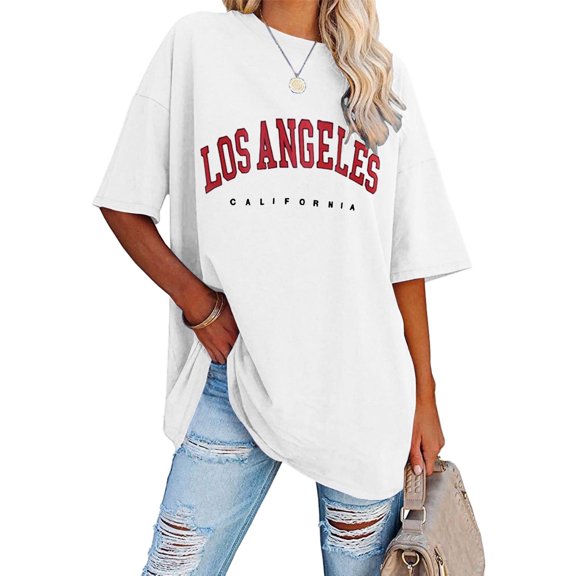 TIANZEN Womens Fashion Round Neck Short Sleeved Letter Printed T Shirt Top Tops Loose Fit Technical Shirts Women Long Sleeve Tall Shirt Women