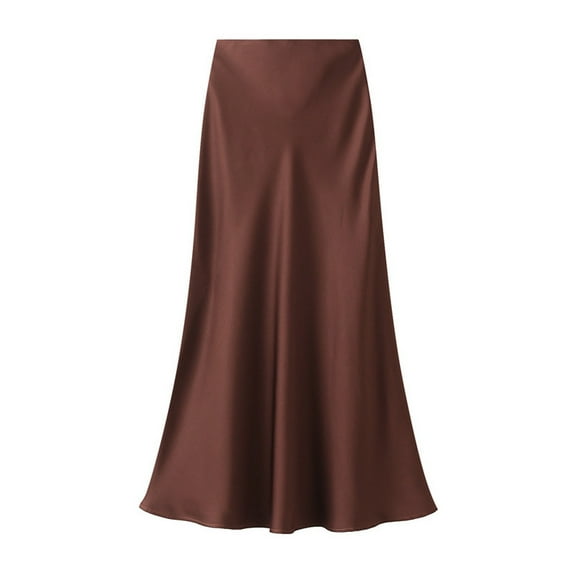 TIANZEN Womens High Waist Skirt Solid Satin Dress Zipper Elegant Skirt Bed Skirts Full Size Skirts for Women Midi Length