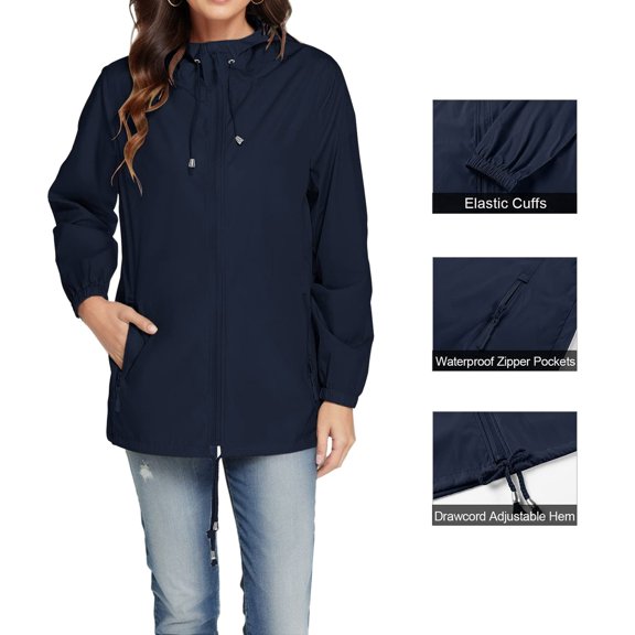 TIANZEN Womens Hoodie Lightweight Rain Coat Solid Pockets Zipper Jacket Workout Outdoor Windproof Windbreaker Jacket Jackets Tan Jacket Women plus Size Women Winter Jacket
