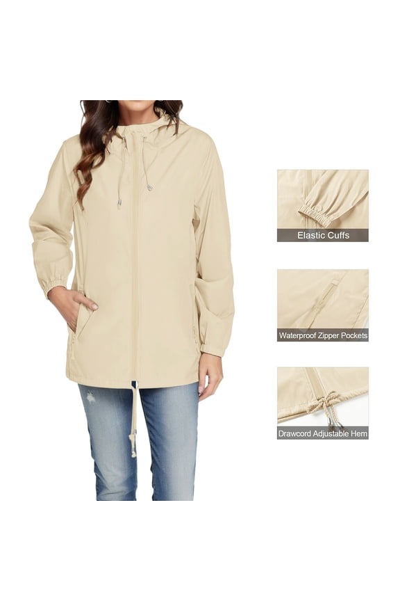 Womens Hoodie Lightweight Rain Coat Solid Pockets Zipper Jacket Workout Outdoor Windproof Windbreaker Jacket Jackets Tan Jacket Women plus Size Women Winter Jacket