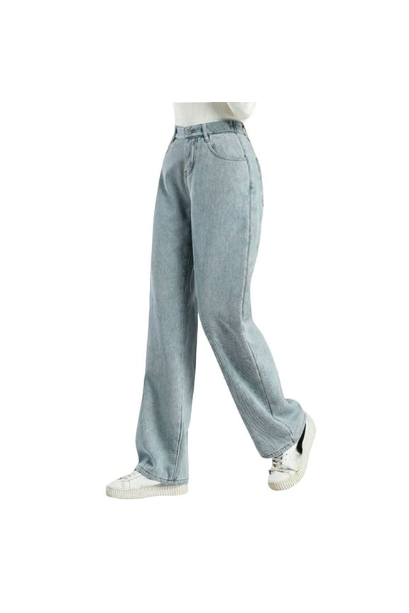 Womens Jeans Mid Waisted Straight Leg Loose Stretchy Lightweight Control Jeans Women Wide Pants High Waist Jean Pants for plus Size Women