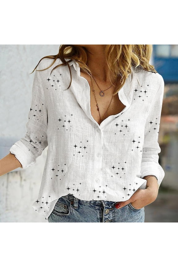 Womens Linen Shirts Casual Long Sleeve V Neck Blouse Shirt Button Down Ladies Work Loose Shirts Elbow Length Sleeves Tops Shirts for Women Short Sleeve Womens Solid Color T Shirts