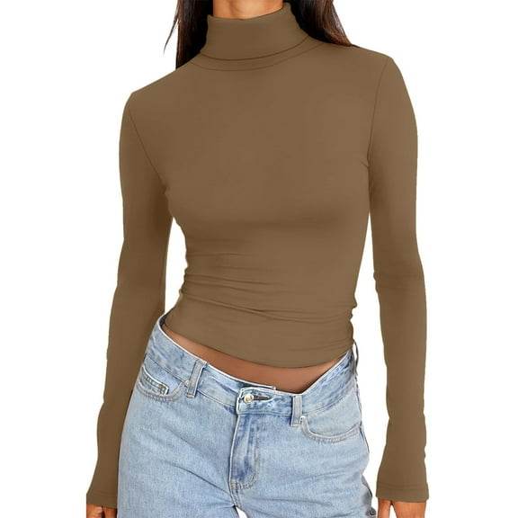 TIANZEN Womens Long Sleeve Turtleneck Crop Tops Basic Slim Fitted Going Out T Shirts Winter Clothes Short Sleeve Casual Shirts for Women Womens Loose Fit Workout Shirts Womens Loose Fit Running Tops