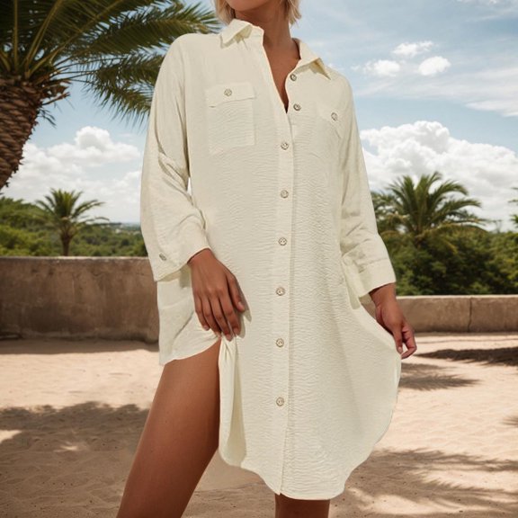 TIANZEN Womens Modern Cover Up Blouse Button Down Shirt Dresses Tops Length Dress Dresses for Women Casual Summer with Sleeves Long Dresses with Sleeves