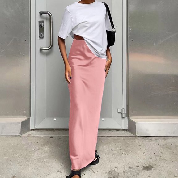 TIANZEN Womens New Spring And Summer Imitation Silk Skirt Polyester Skirt Casual Polyester Skirt Long Skirts Pleated Skirts for Women Skirt Hangers