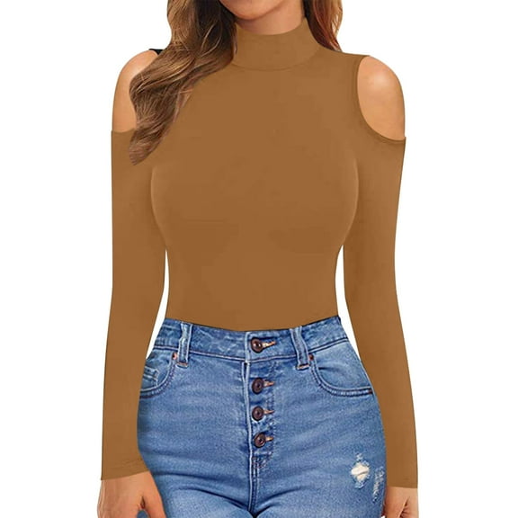 TIANZEN Womens Off Shoulder Thong Bottoming Shirt Bodysuit Solid Color Denim Pantsuit for Women