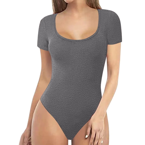 TIANZEN Womens Round Neck Short Sleeve Bodysuit Bodysuit Jumpsuit Pajamas Basic Solid Color Jumpsuit Rompers with Open Legs