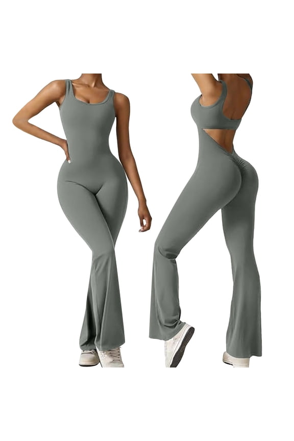 Womens Scrunch Jumpsuits 2024 Crew Neck Seamless Romper V Back Gym Booty Leggings Bodycon Workout Yoga Unitard Ladies Romper Smart Casual Outfit Overlay Suit