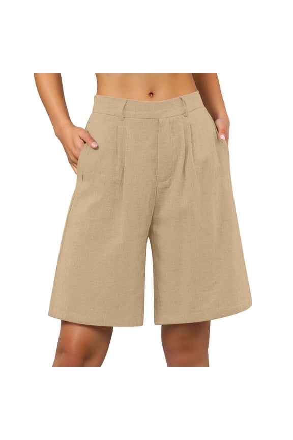 Womens Shorts Casual Summer Dressy High Waisted Shorts Loose Knee Length Beach Short Pants With Pockets Beach Shorts for Women Summer Polyester Shorts Women Pajama Shorts for Women