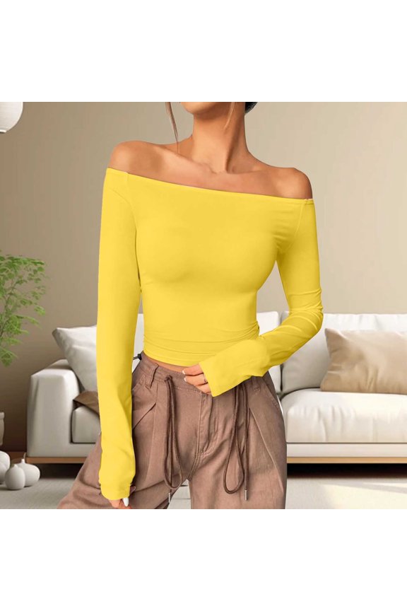 Womens Off The Shoulder Tops Long Sleeve Basic T Shirts Going Out Cute Fall Fashion 2024 Mens Long Sleeve Thermal Tops Thermals for Women Top Womens Thermal Shirts Long Sleeve