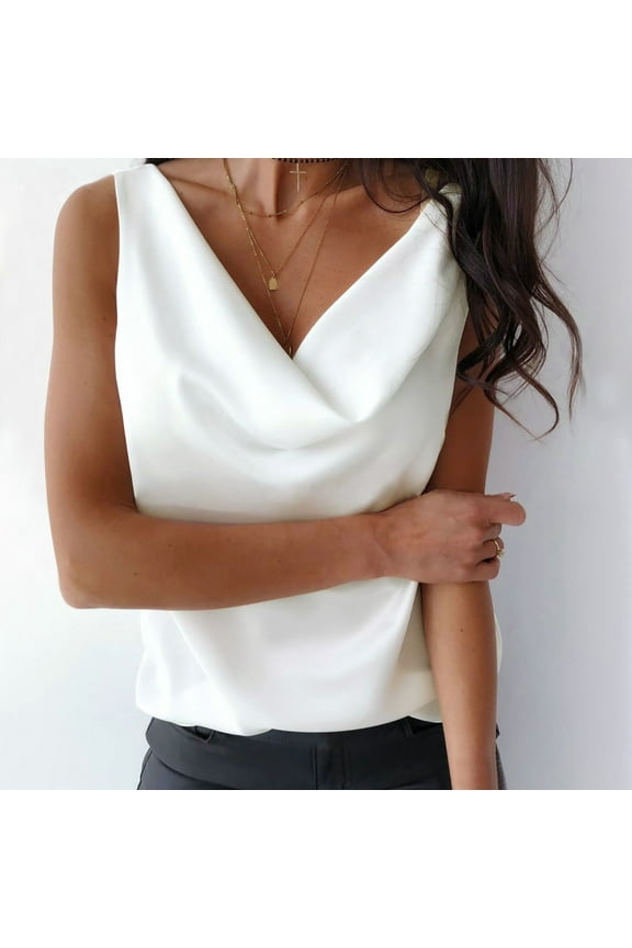 Womens Silk Satin Tank Tops Cowl Neck Casual Sleeveless Camisole Blouses Summer Basic Loose Shirt Rainbow Stripe Shirt Womens Long Sleeve Shirt Short Sleeve Athletic Top