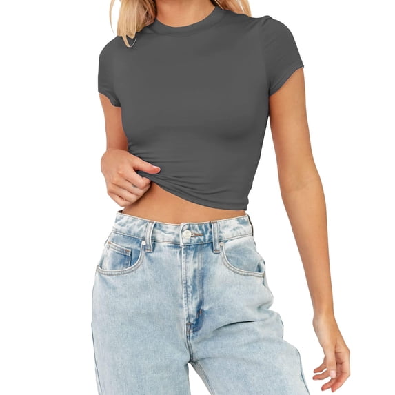 TIANZEN Womens Summer Short Sleeve Cute Crop Tops Casual Basic Crewneck Slim Fit T Shirts Cheer Long Sleeve Shirt Tee Fashion Workout Tops for Women Loose Fit