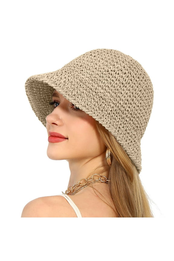 Womens Sun Hat Handmade Straw Bucket Wide Brim Packable Travel Summer Cap For Beach UPF 50+ Cover Hat River Rafting Hats Shoe Visor