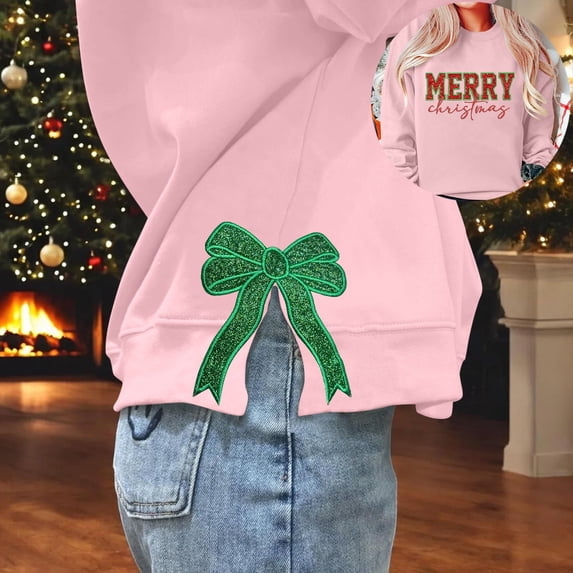 TIANZEN Womens Sweatshirts Side Bow Appliqué Sweatshirt Oversize Sweatshirts Crewneck Long Sleeve Pullover Top Hoodies plus Size