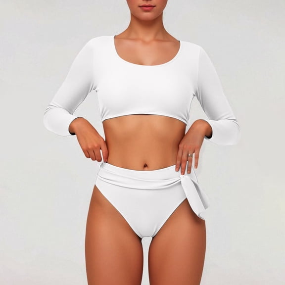 TIANZEN Womens Swimsuits Crop Top High Waisted Bikini Set Rash Guard Bathingsuit Long Sleeve Womens Swimsuits with Underwire Bra Swimsuits for Teens with Shorts Womens Bikini Swimsuits with Shorts