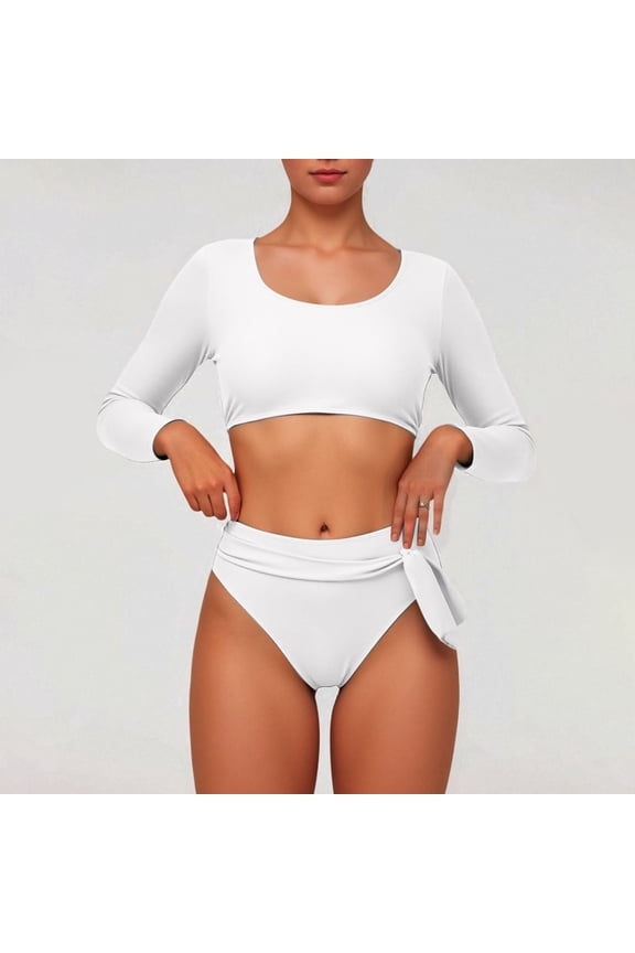 Womens Swimsuits Crop Top High Waisted Bikini Set Rash Guard Bathingsuit Long Sleeve Womens Swimsuits with Underwire Bra Swimsuits for Teens with Shorts Womens Bikini Swimsuits with Shorts