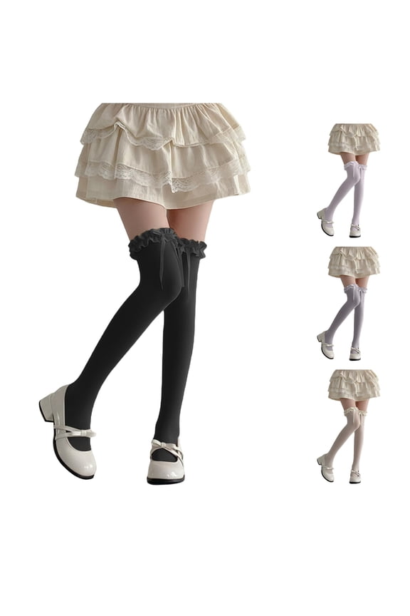 ’s Lace Bow Thigh High Stockings – Over The Knee Hold Ups Stockings for Family